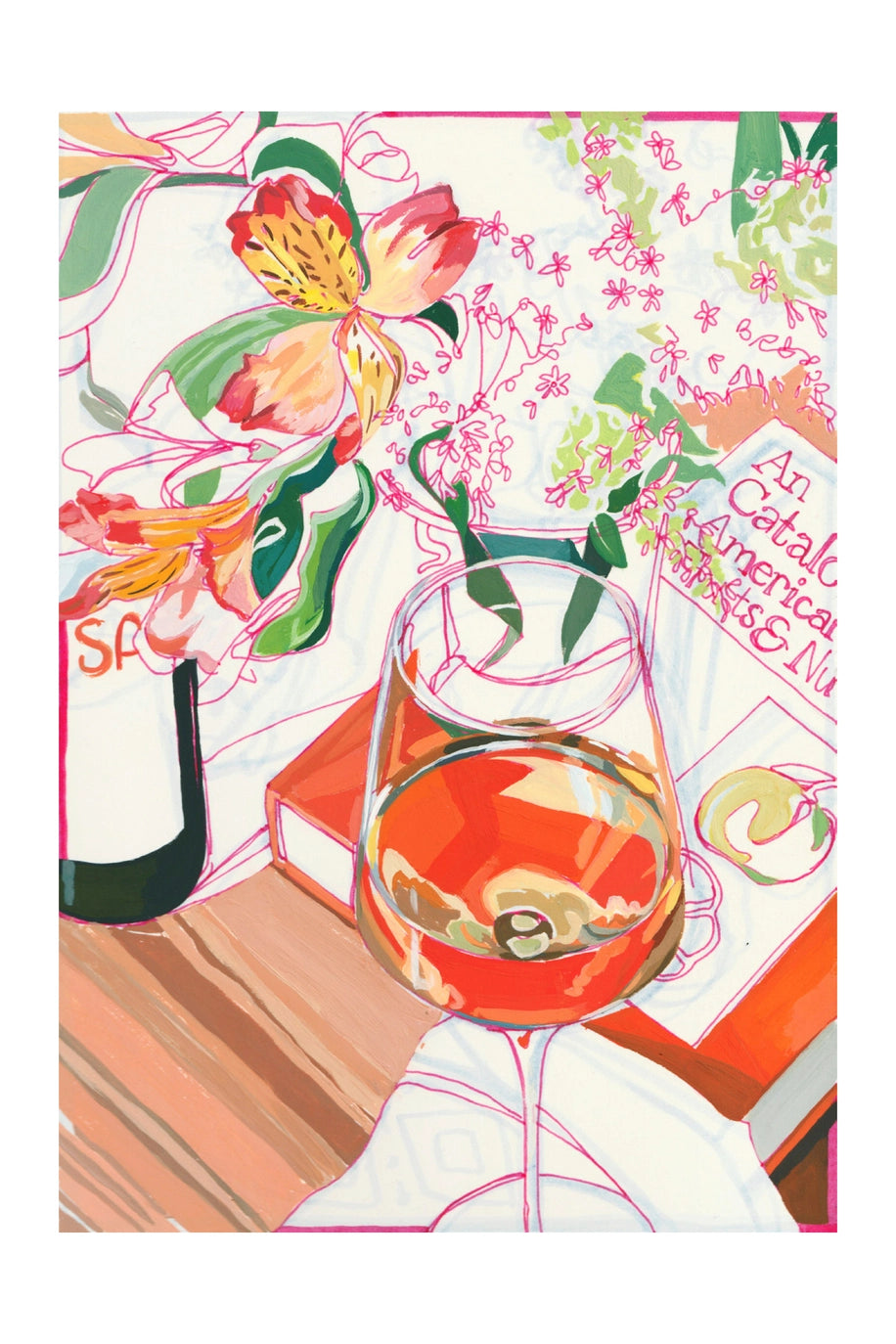 "Orange Wine" Floral Signed Archival Giclee Print: 8x10"