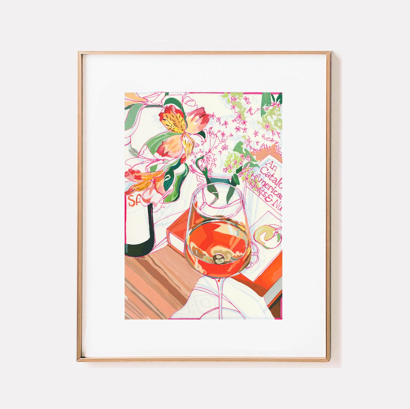 "Orange Wine" Floral Signed Archival Giclee Print: 4x6"