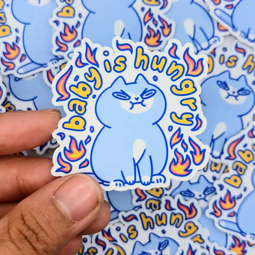 "Baby Is Hungry" Cute Funny Cat Vinyl Sticker