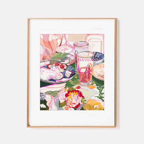 "Brunch Party" Pink Retro Still Life Signed Giclee Print: 4x6"