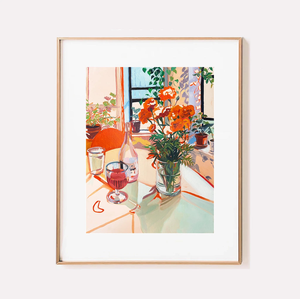 "Olivia's House" Wine and Flowers in NYC Signed Giclee Print: 8x10