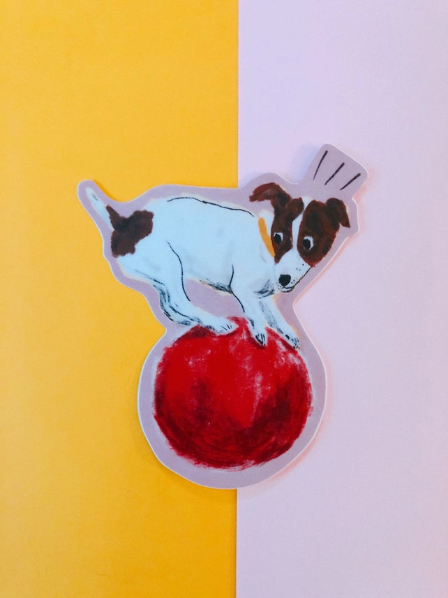 Cute Dog On Ball Jack Russell Sticker