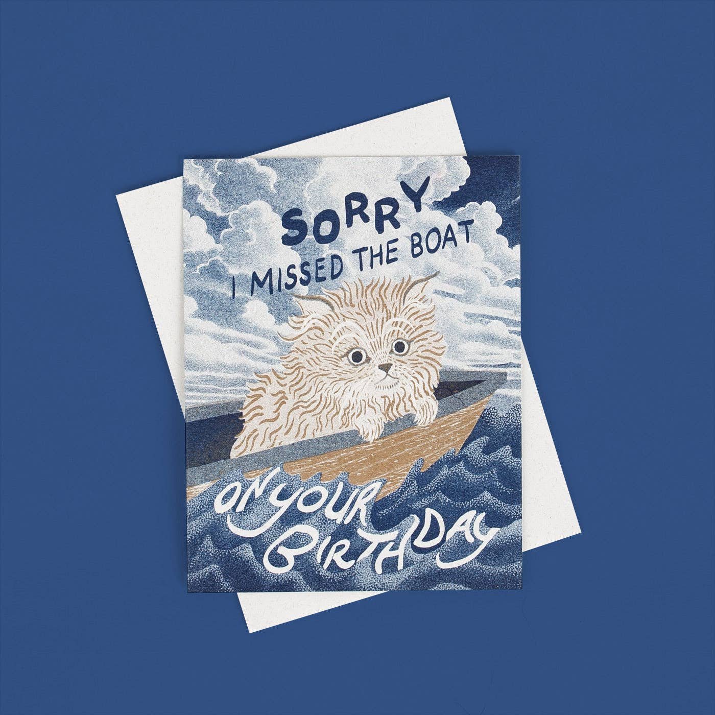 Missed the Boat Belated Birthday Cat - Risograph Card