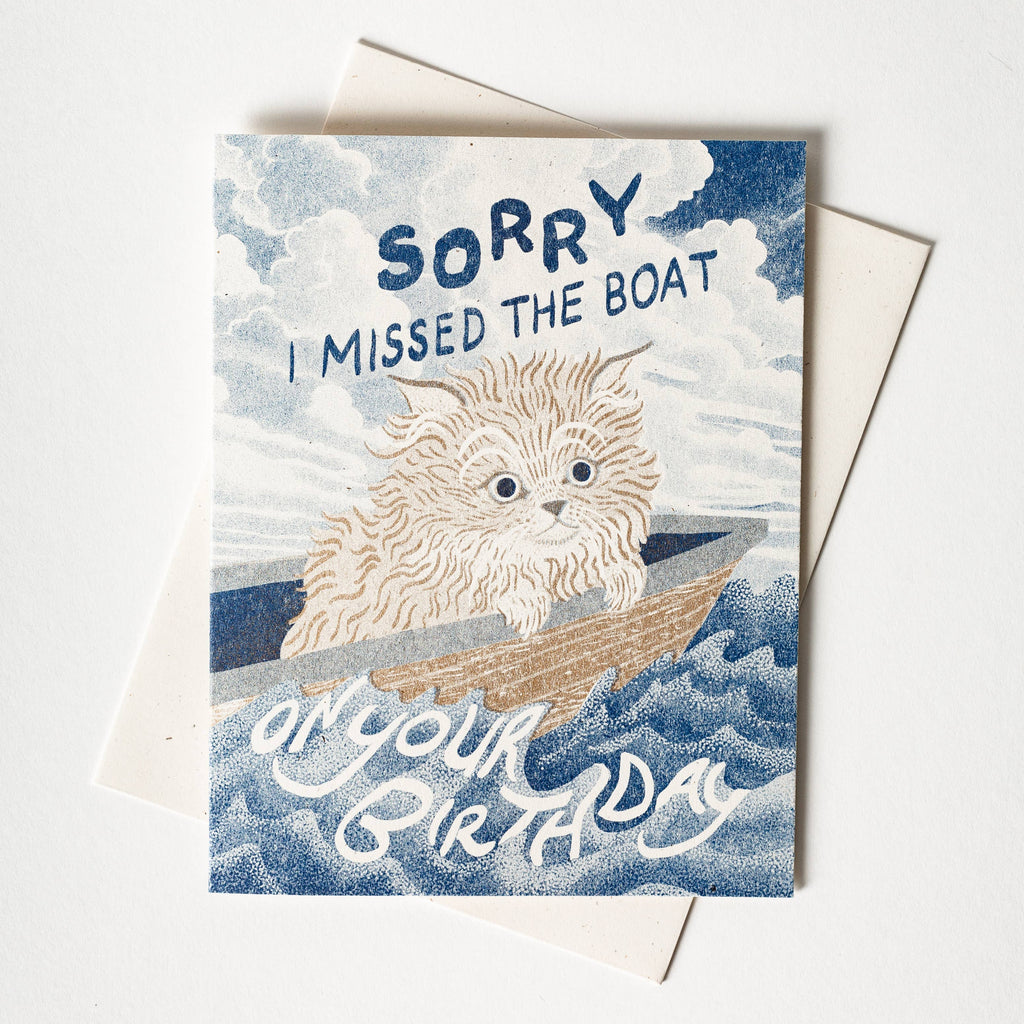 Missed the Boat Belated Birthday Cat - Risograph Card