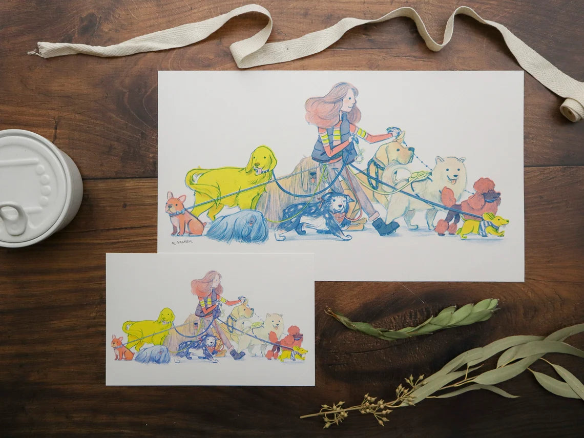 Dogwalking Riso Print