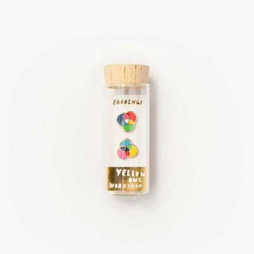 RGB and CMYK Earrings - Gold Colorful Artist Statement Studs