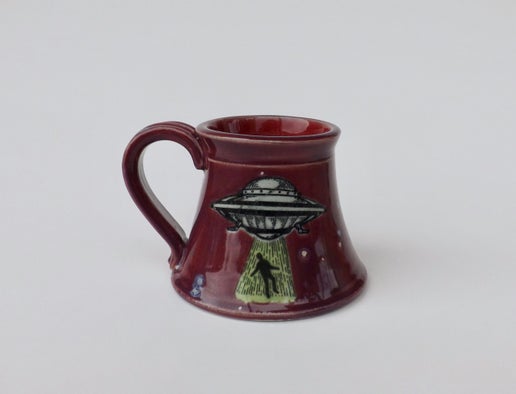 Alien Abduction Mug (Maroon) - Handcrafted